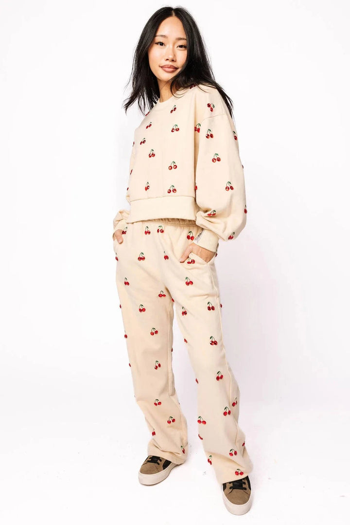 Queen of Sparkles Sweatshirt Tan Jeweled Cherry Sweatshirt