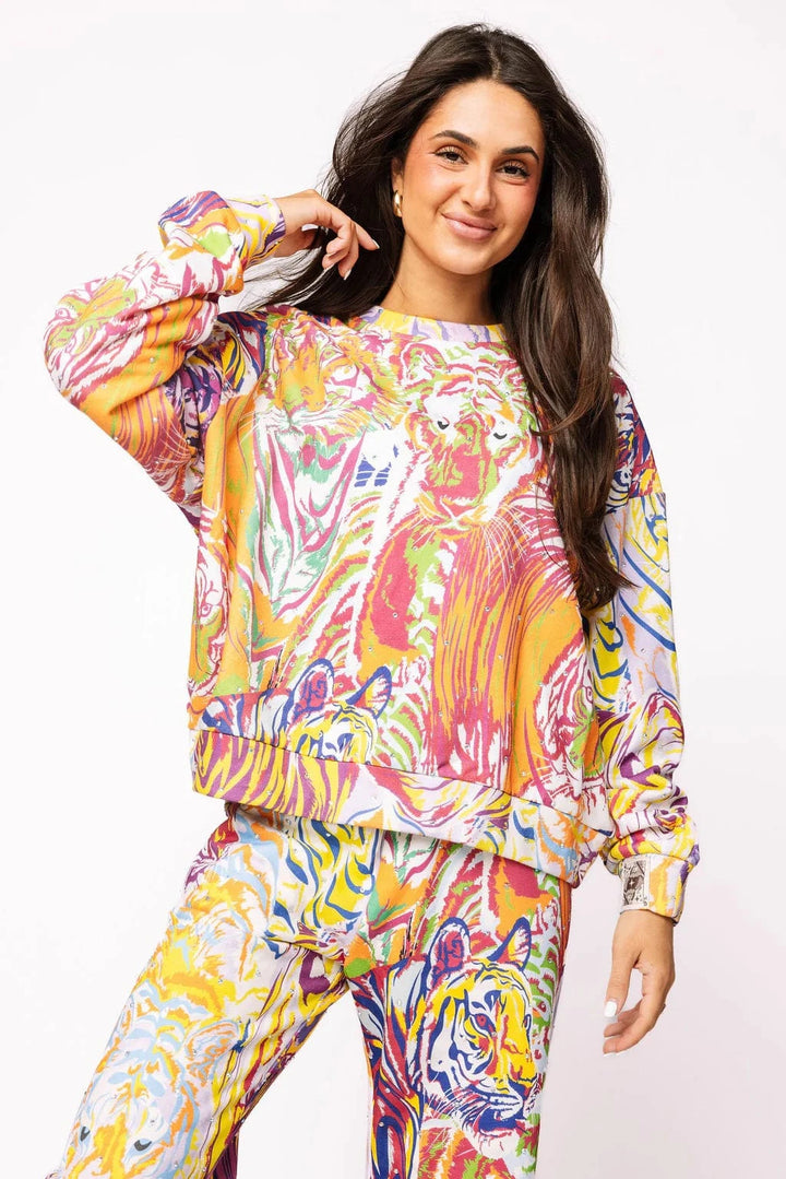 Queen of Sparkles Sweatshirt White / XS Rainbow Multi Abstract Tiger Sweatshirt