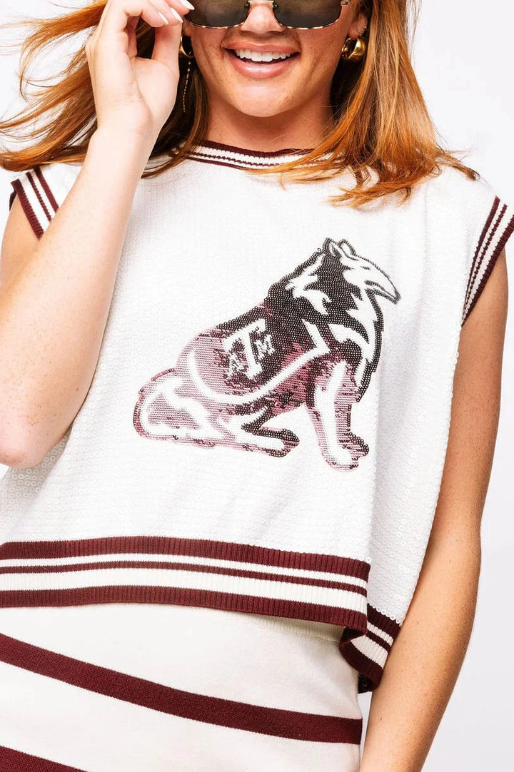 Queen of Sparkles Tank White / XS Licensed Texas A&M Full Sequin Mascot Tank