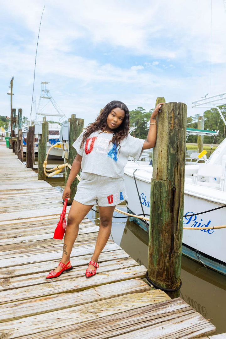 Queen of Sparkles Tee Rhinestone USA Top