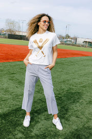 Queen of Sparkles Tee White & Gold Baseball Tee