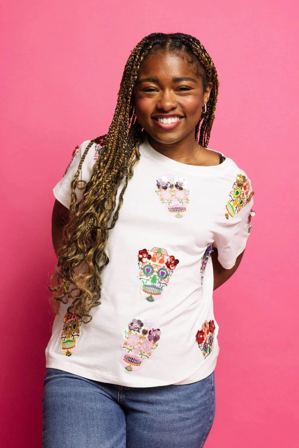 Queen of Sparkles Tee White / XS Flower Sugar Skull Tee