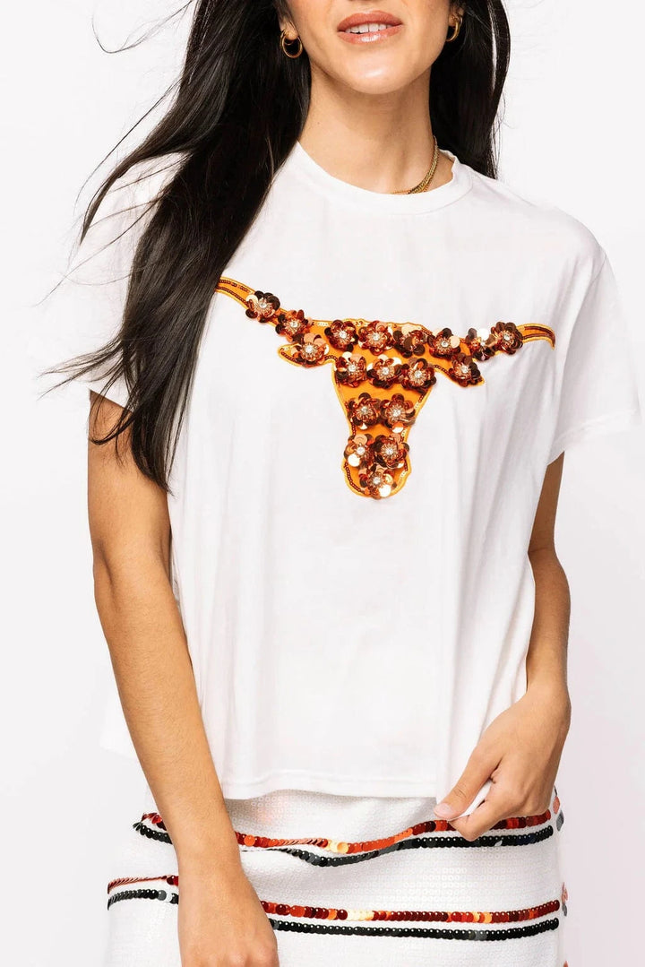 Queen of Sparkles Tee White / XS Licensed Texas Sequin Flower Tee