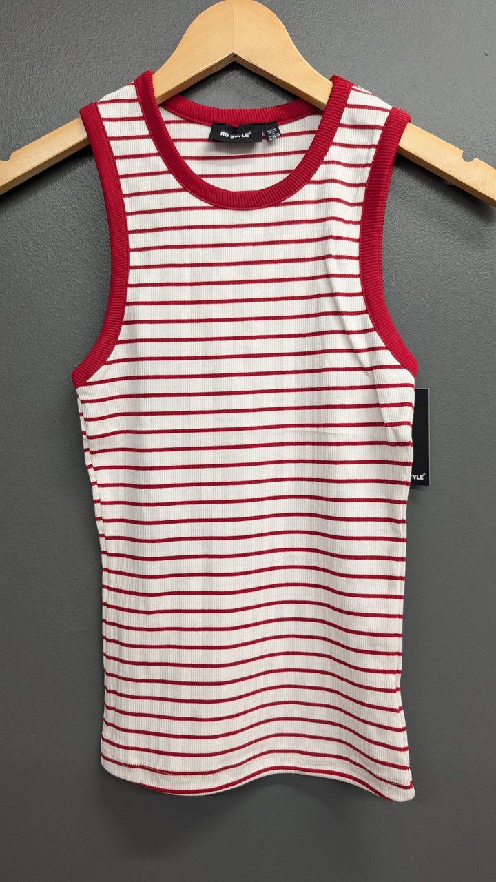 RD Style Tank White w/ Red Stripe / XS Maria Crew Neck Tank
