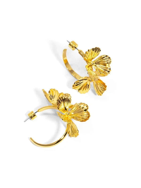 RHO Jewelry Earrings Gold Flower Hoop Earring RE3052