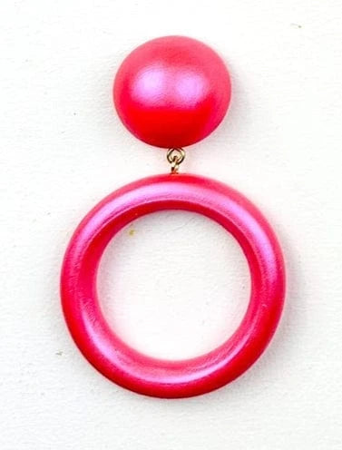 Rosie + Belle Earrings Coral Wood Drop Hoops