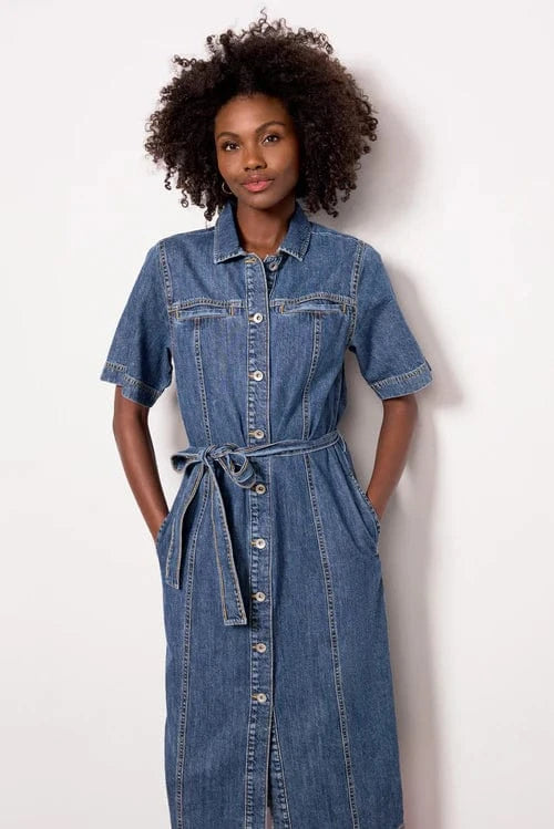 Alma Denim Midi Dress – Teal Poppy