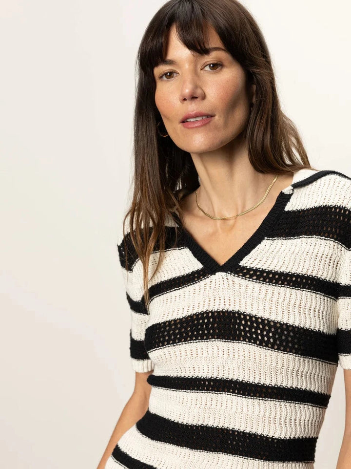 Sanctuary Top Black / Chalk / XS Knitted Collared Top