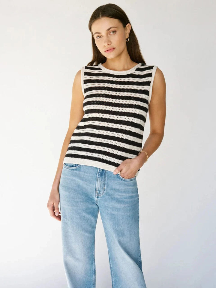 Sanctuary Top Chalk / Black Stripe / XS Crochet Shell Sweater