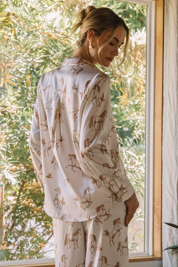 Skies Are Blue Top Horse Button Down Shirt