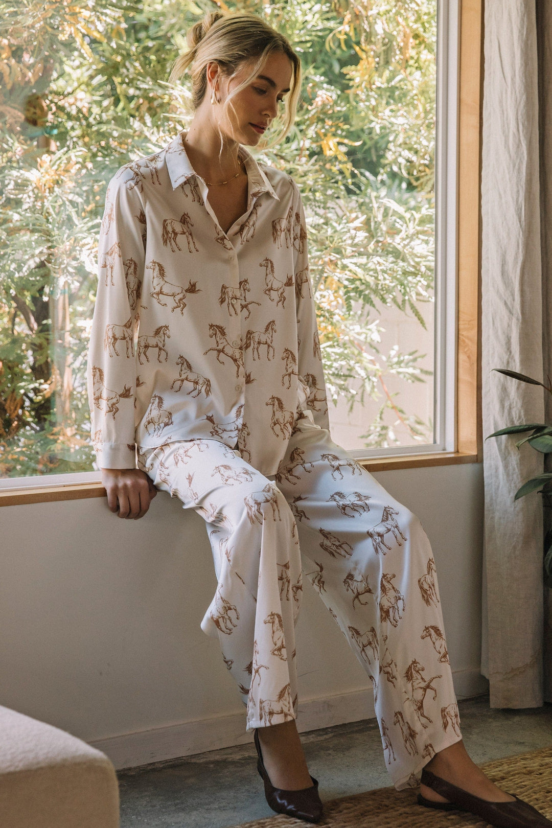 Skies Are Blue Top Horse Button Down Shirt