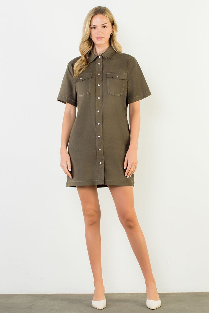 THML Dress Olive / XS Brielle Suede Dress