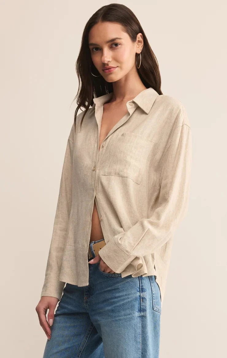 Z Supply Top Alfie Linen Button Up