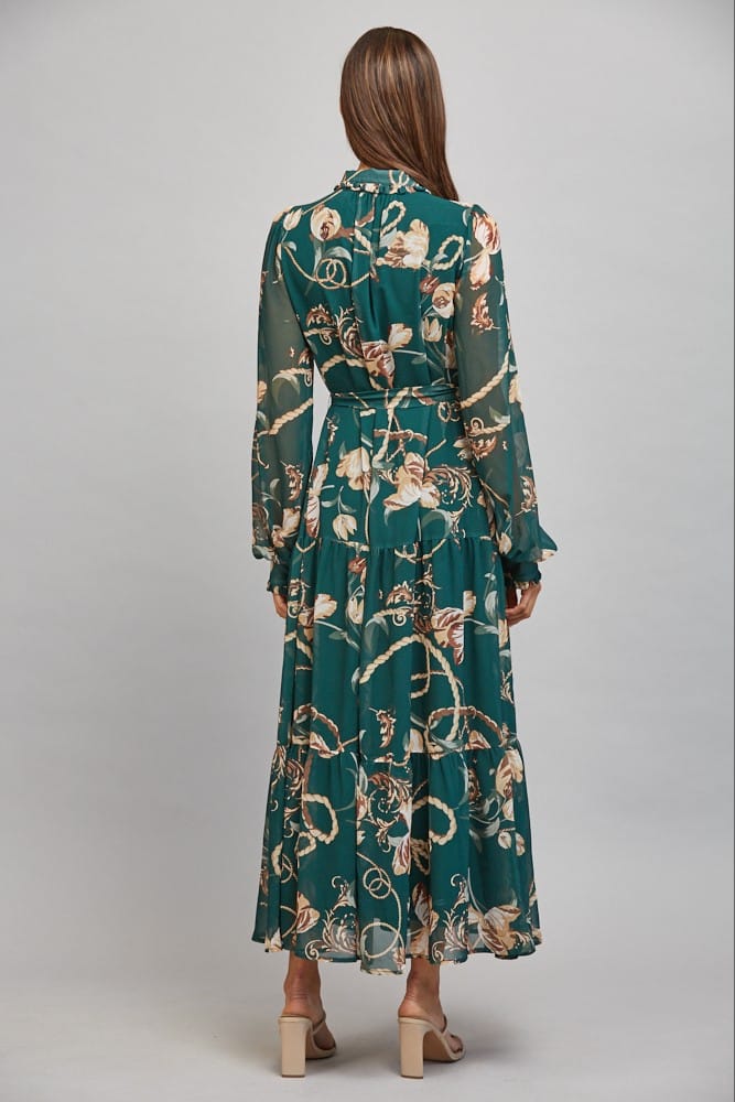 Teal Poppy Maxi Dress Colette Chiffon Waist Tie Dress