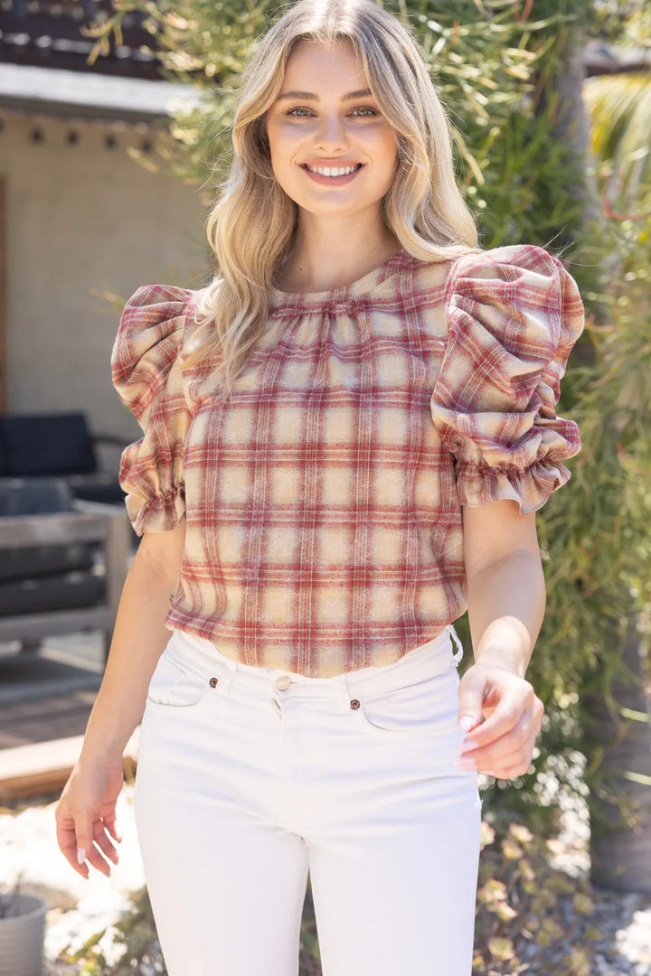 Rylee Plaid Puff Sleeve Top