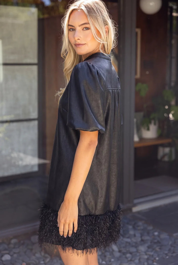 Callie Metallic Feather Trim Dress