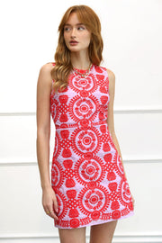Adelyn Rae Dress Lilac/Red / S Kira Lace Up Back Embroidered Shift Dress