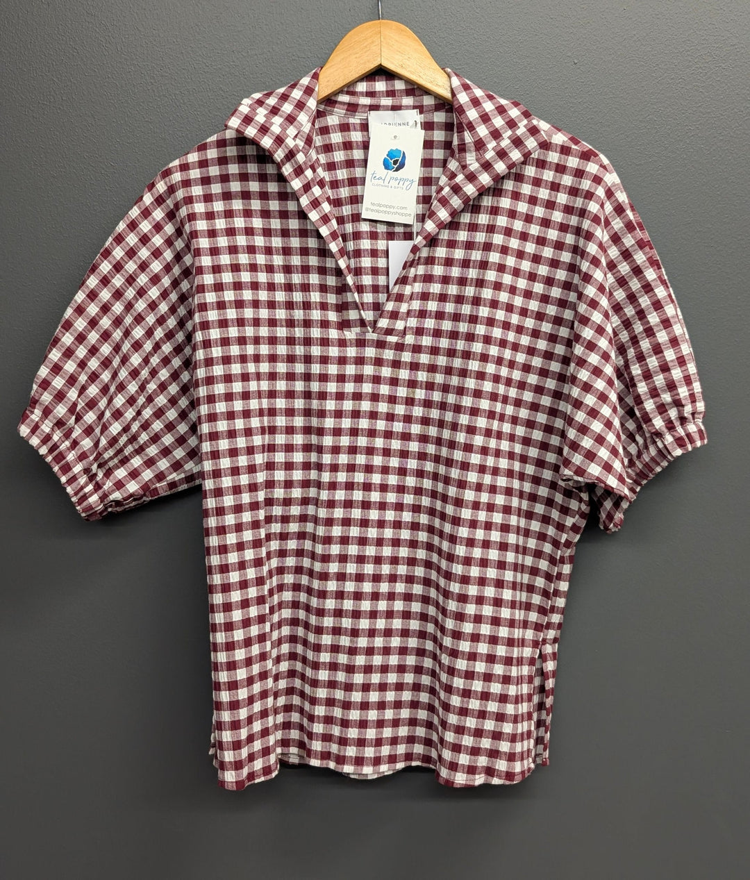Adrienne Top Burgundy Seer Gingham / S Sloan Drop Shoulder Top