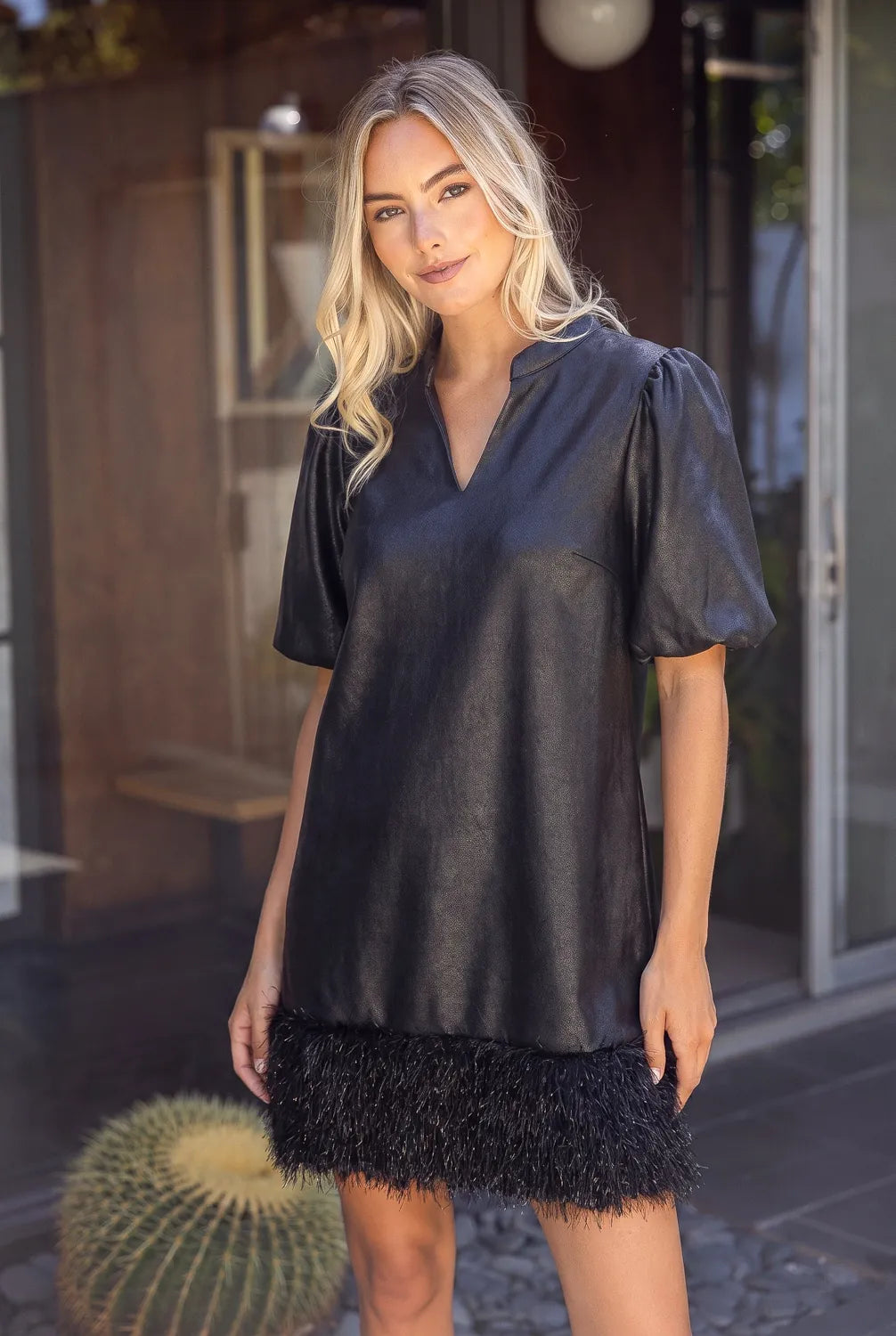 Callie Metallic Feather Trim Dress
