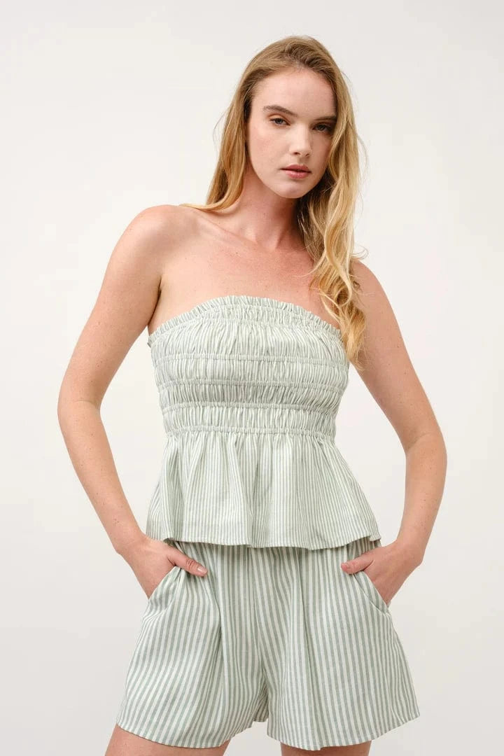 Aiblee Set Green Stripe / S Mila Strapless Top & Shorts Set
