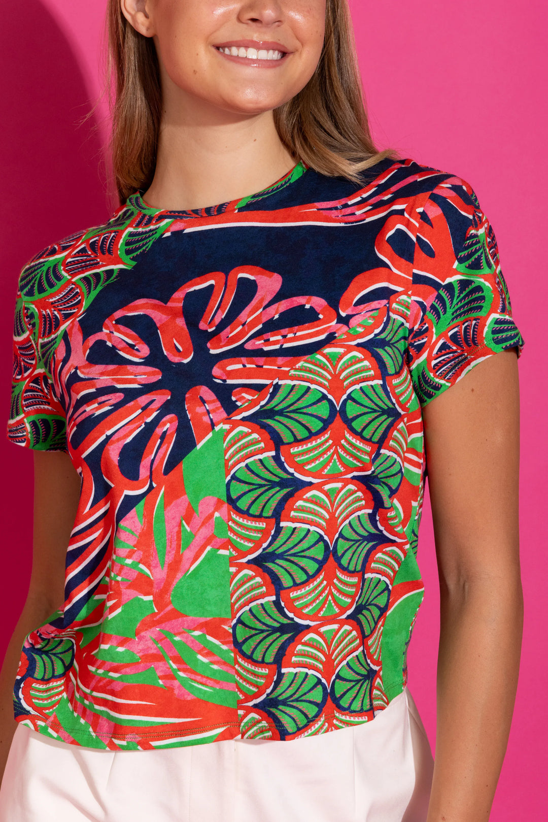 Alden Adair Amy Tee in Nautical Geo print, a casual short-sleeve top with bold nautical-inspired pattern.