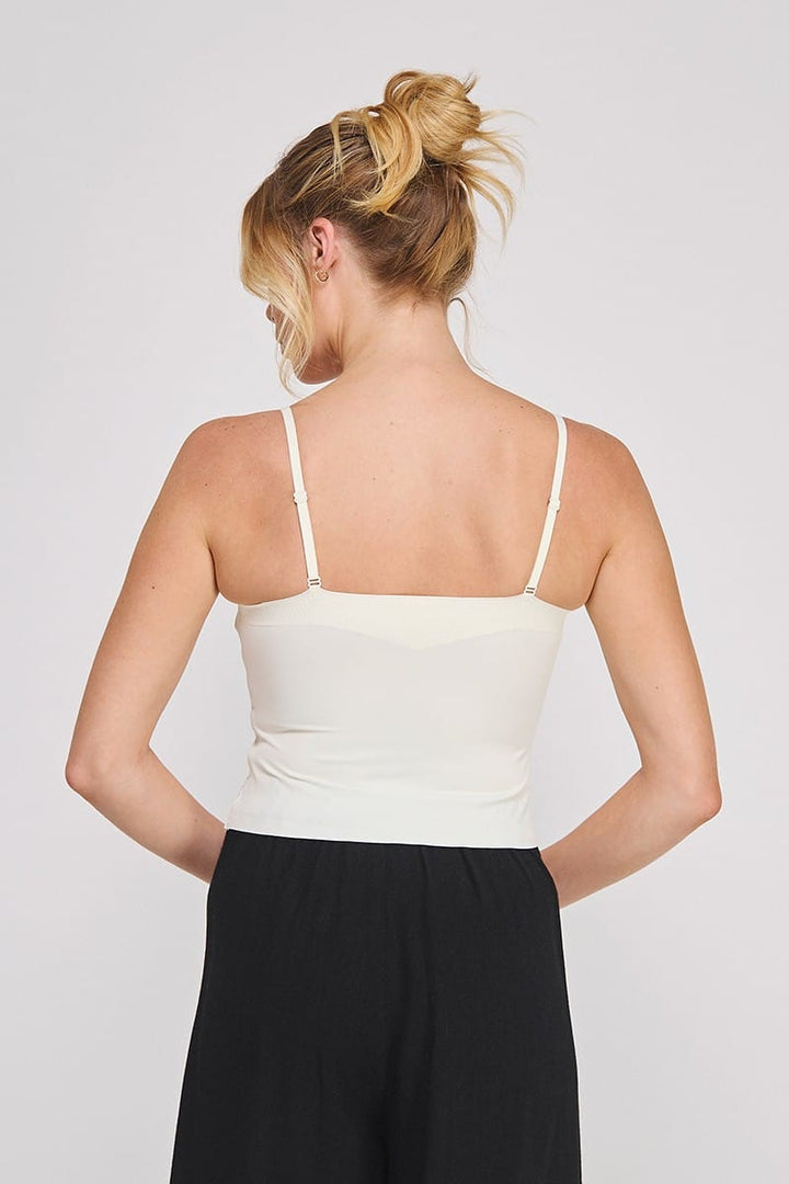 Cream floral laced Karla bralette by Allie Rose, soft fabric with delicate lace detailing, front view with adjustable straps