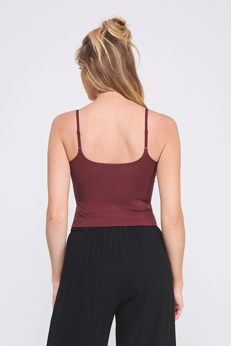 Allie Rose Livia Smooth Princess Seam Bralette in mulberry with seamless design and soft fabric, detail view of the bralette.