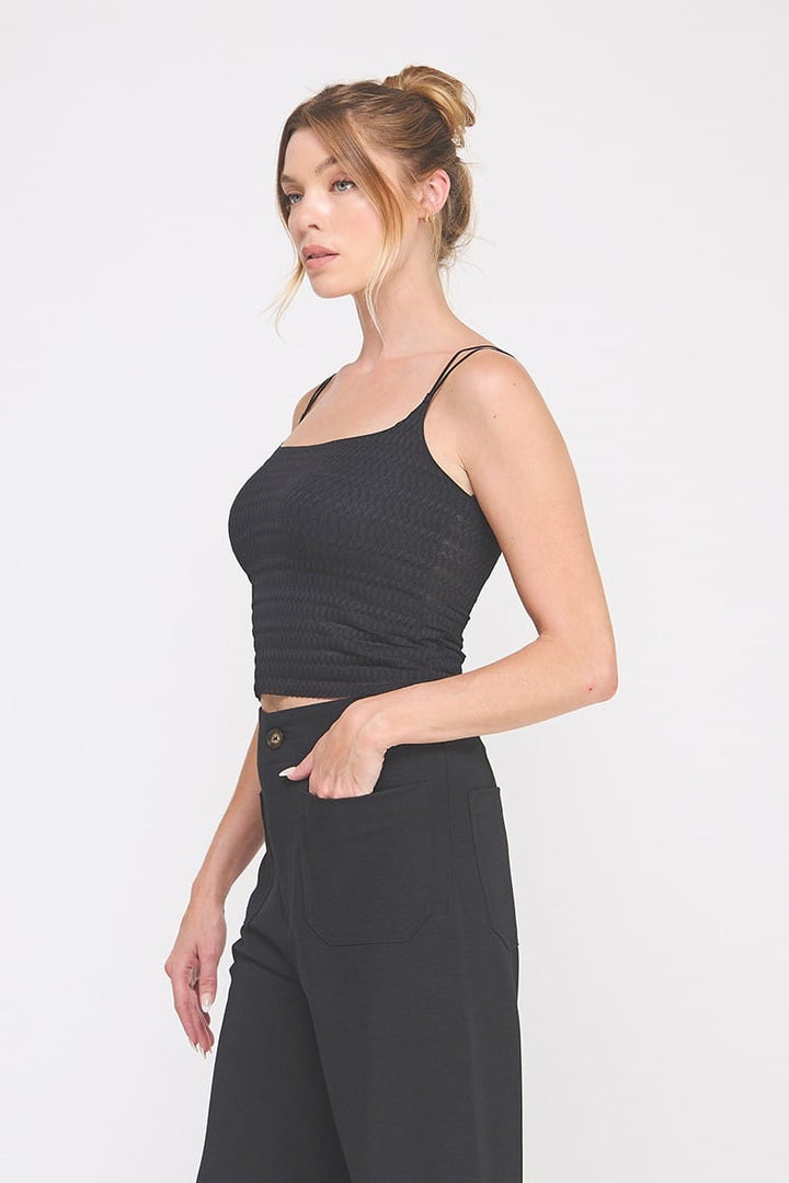 Allie Rose Avani Zig Zag Cami top with colorful zigzag pattern and thin adjustable straps, displayed on a plain background.