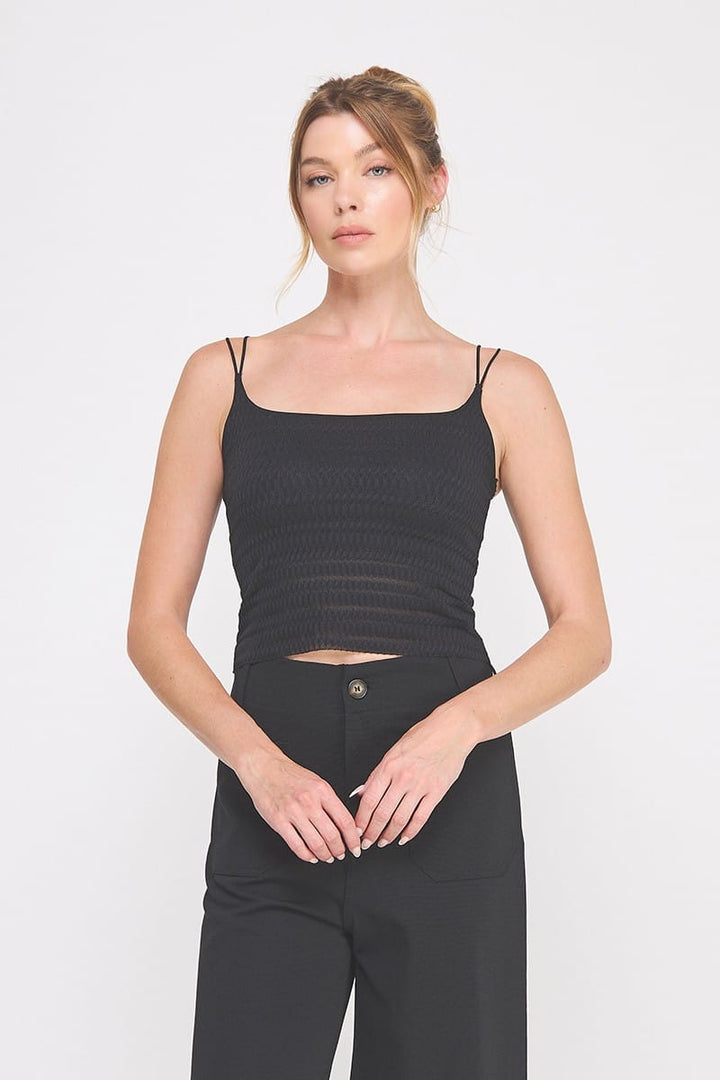 Black Allie Rose Avani Zig Zag Cami top featuring a stylish zigzag pattern and adjustable straps.