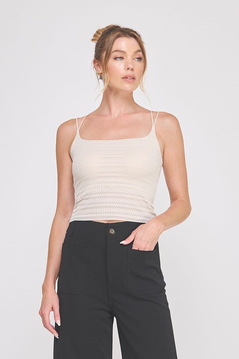 Allie Rose Avani Zig Zag Cami in nude, featuring a stylish zigzag pattern and adjustable straps, perfect for casual wear.