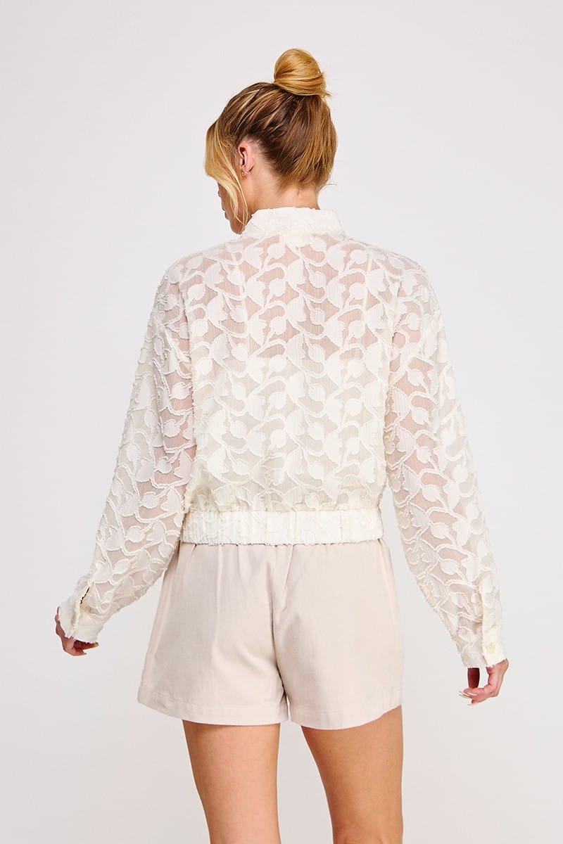 Allie Rose Lea semi-sheer blouse jacket featuring lightweight, flowy fabric and stylish design, perfect for layered looks.