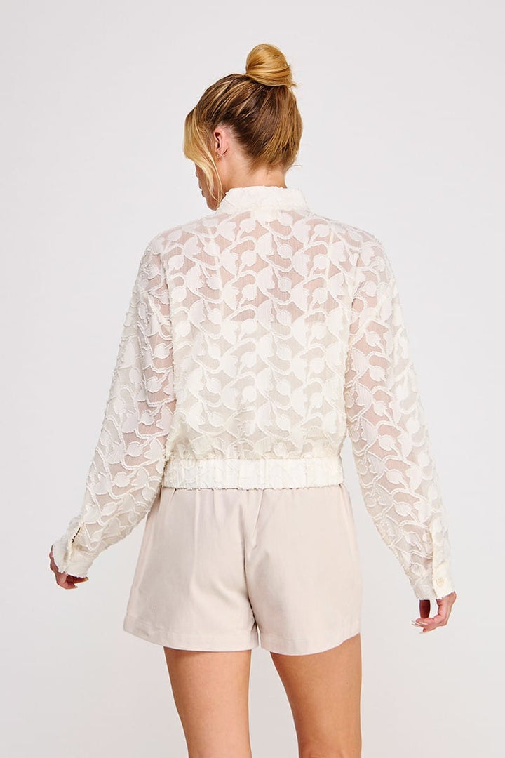 Allie Rose Lea semi-sheer blouse jacket featuring lightweight, flowy fabric and stylish design, perfect for layered looks.
