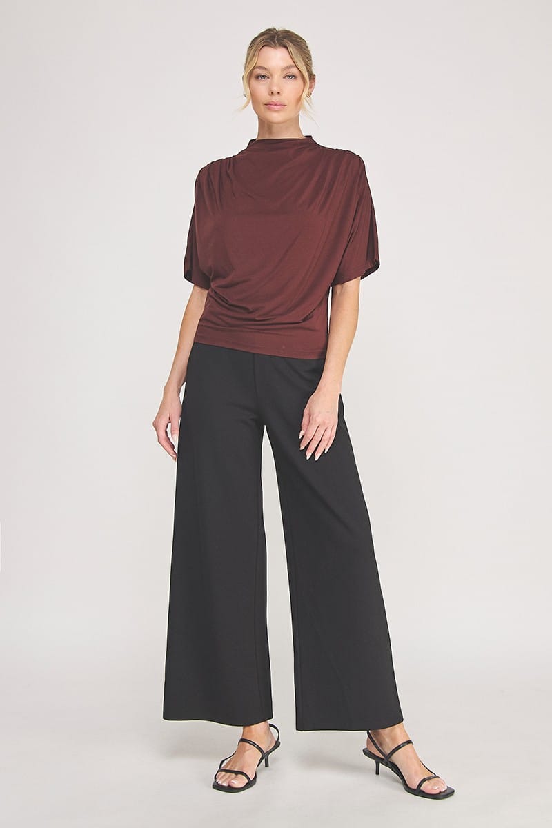 Allie Rose Adley Mock Neck Top featuring a fitted design and long sleeves, shown in a soft, neutral color.