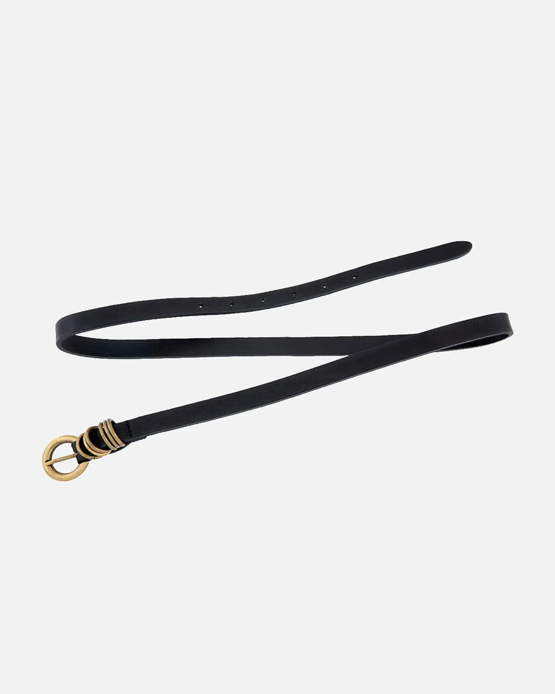 Amsterdam Heritage Alie Skinny Leather Belt in brown, close-up of sleek leather design with a silver buckle.