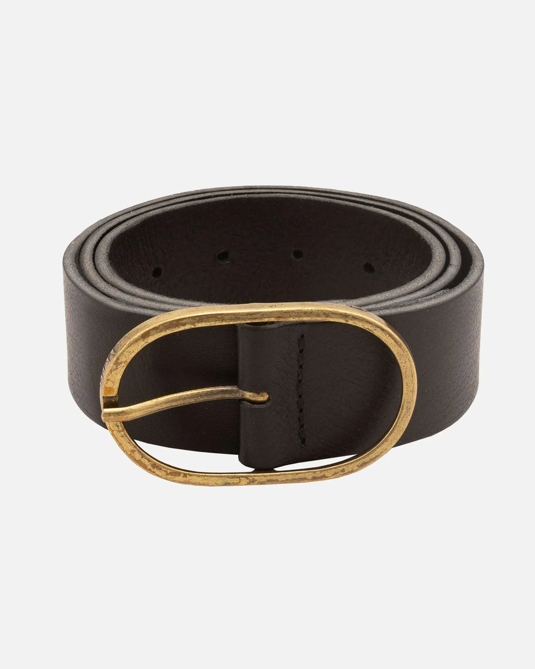 Black Fien Classic Leather Belt by Amsterdam Heritage, showing the smooth leather strap and metal buckle.