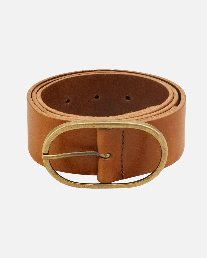 Amsterdam Heritage Fien Classic Leather Belt in cognac, small size, featuring a smooth leather strap and metal buckle.