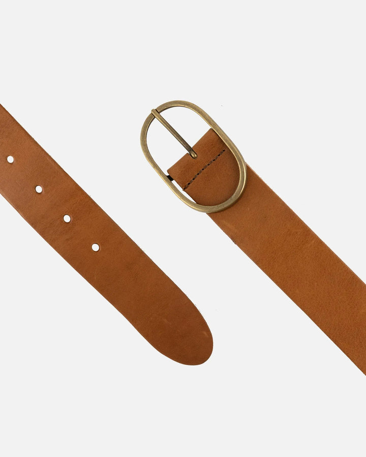 Amsterdam Heritage Fien Classic Leather Belt showing a brown leather strap with a silver buckle on a plain background.