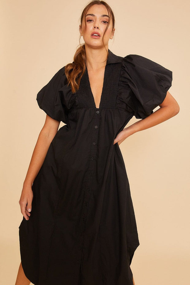 Anniewear Dress Black / S Theresa Puff Sleeve Midi Dress