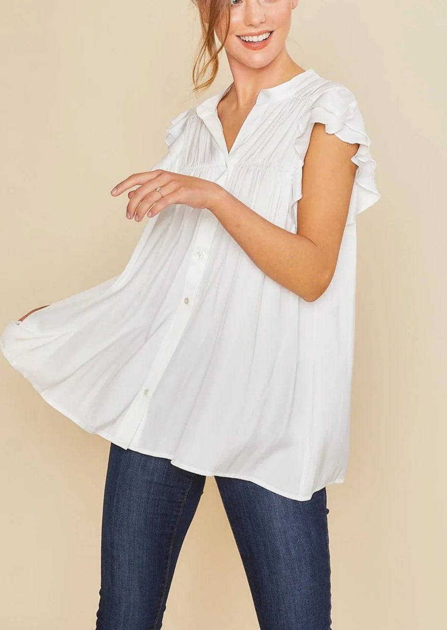 Anniewear Top Sylina Ruffle Sleeve Button Down Top