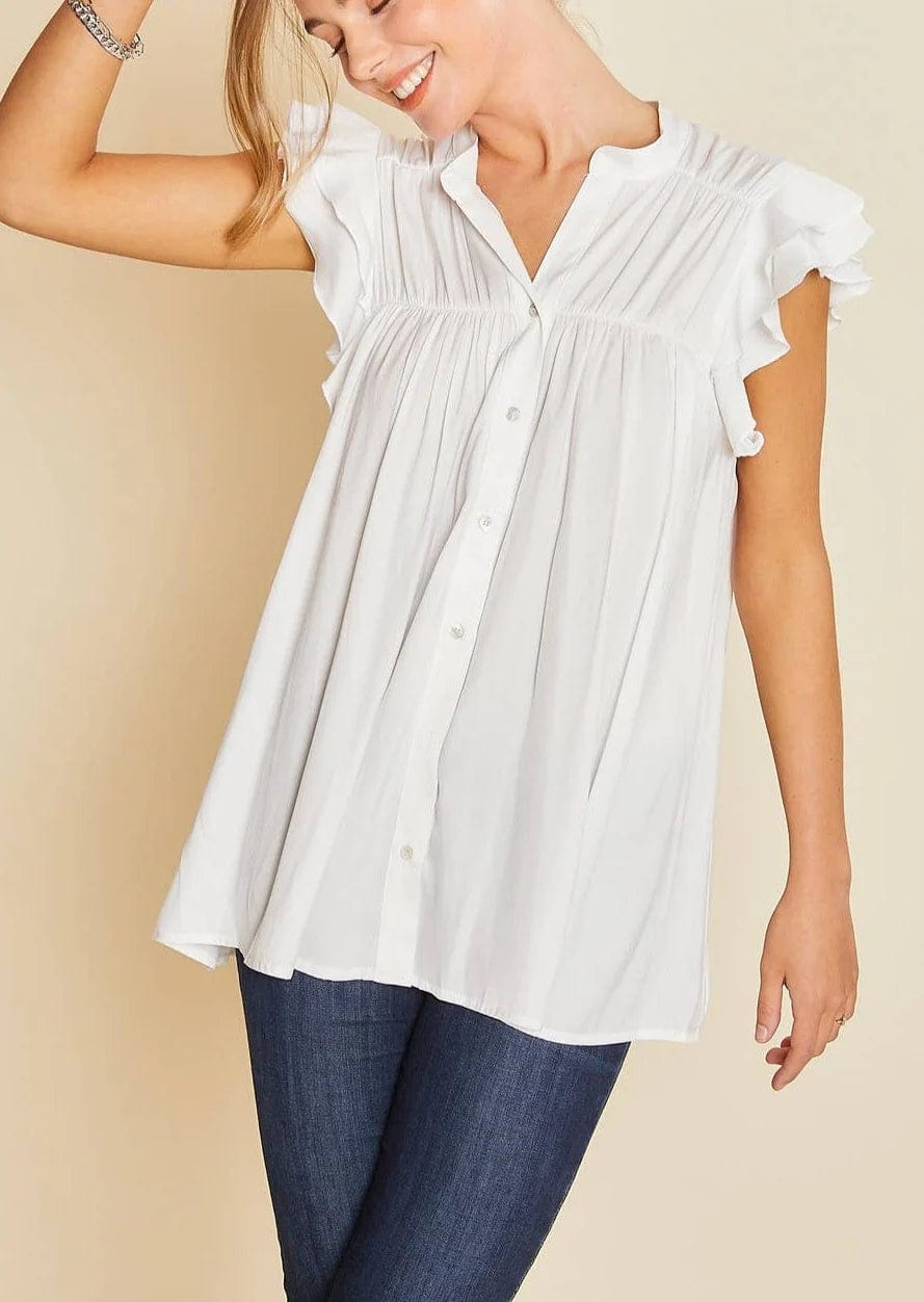 Anniewear Top White / S Sylina Ruffle Sleeve Button Down Top