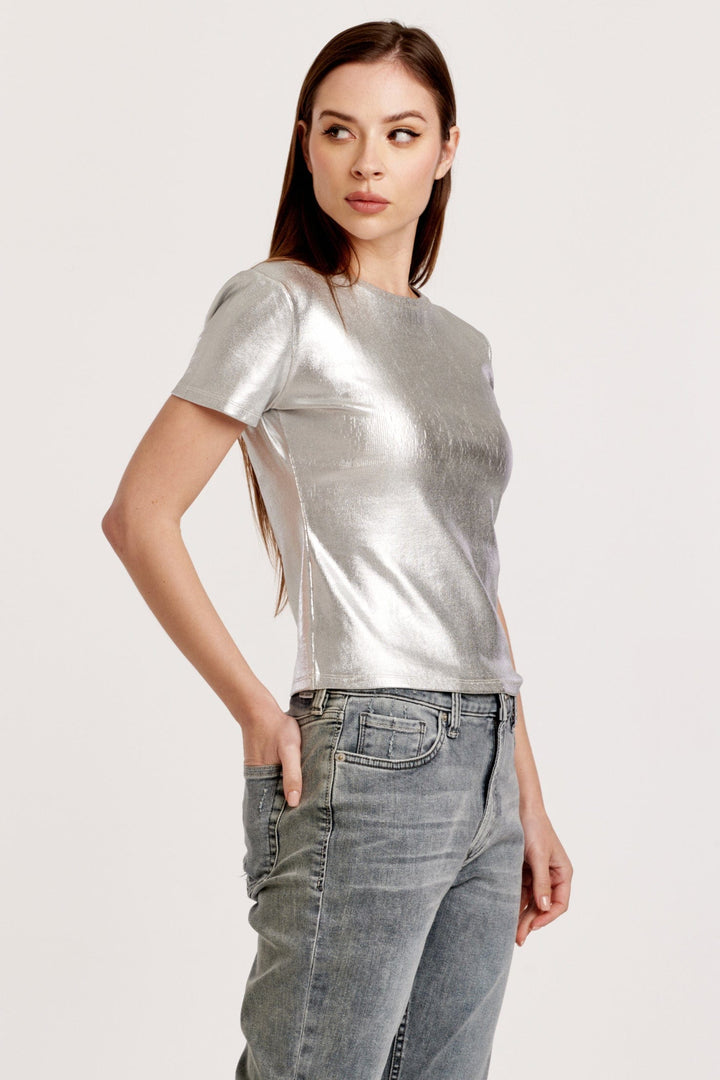 Another Love Top Bianca Short Sleeve Metallic Tee Foil