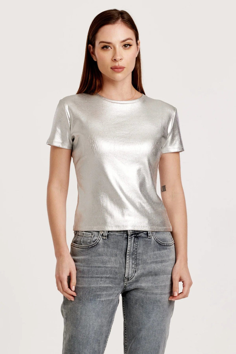 Another Love Top Silver / XS Bianca Short Sleeve Metallic Tee Foil