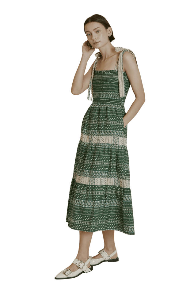 Aureum Dress Green / XS Malonia Floral Tiered Midi Dress