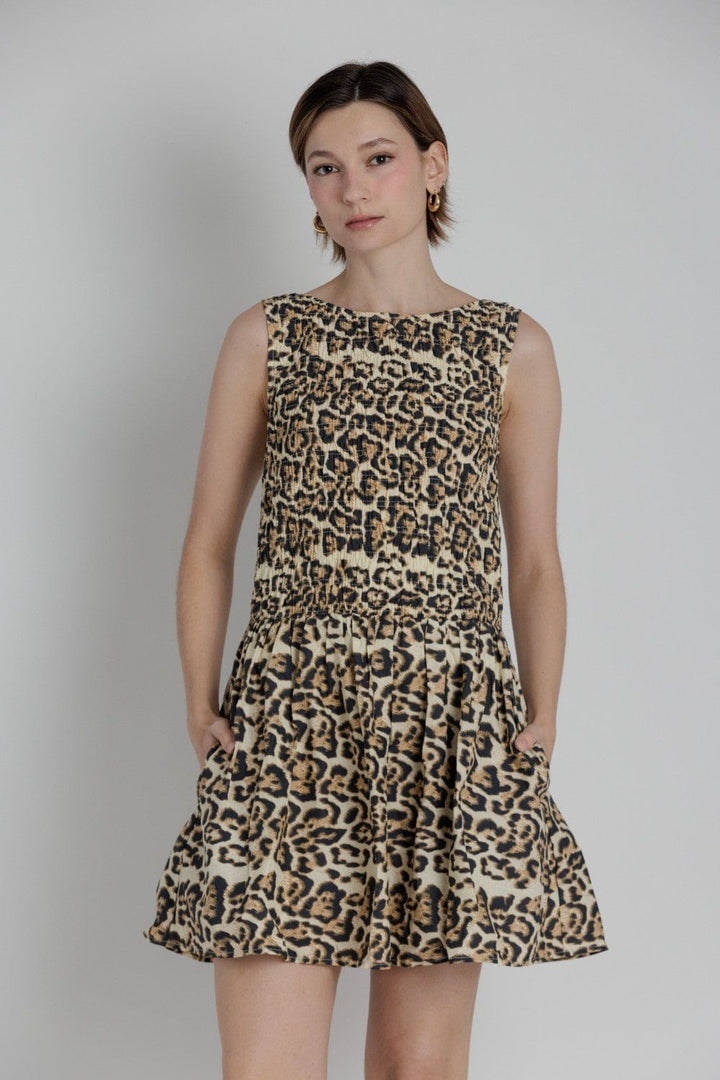 Aureum Dress Leopard / XS Eliana Smocked Midi Dress