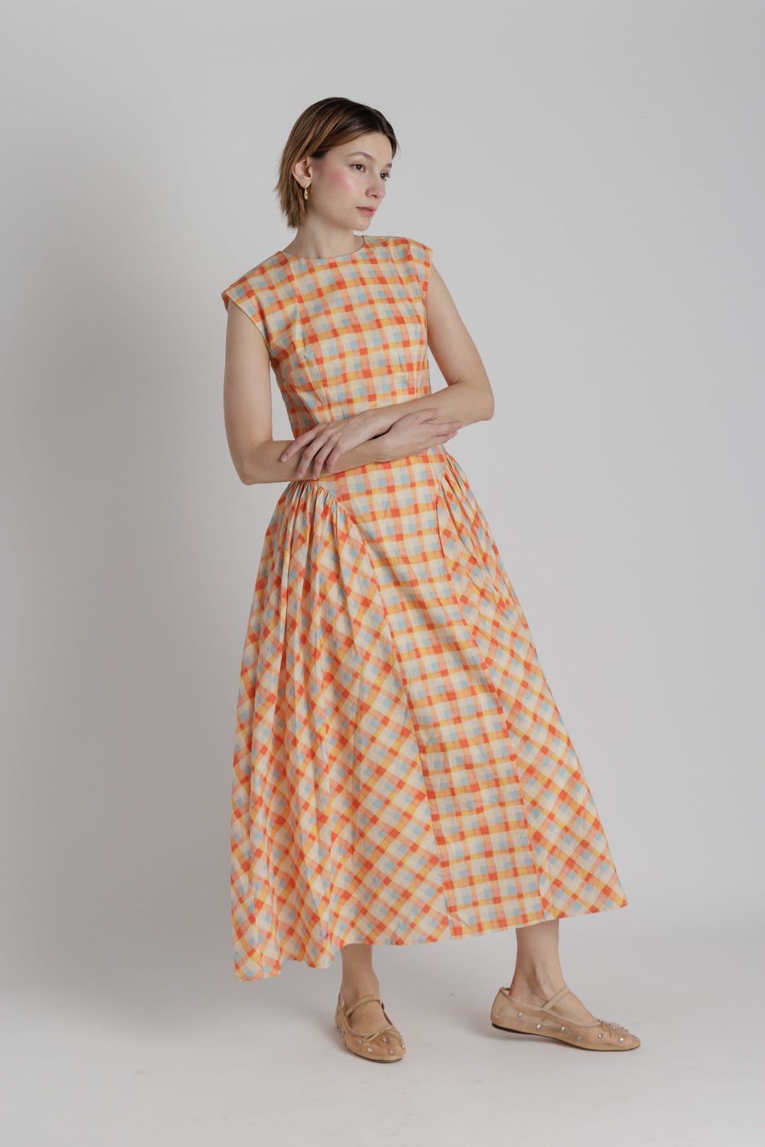 Mila Plaid Midi Dress – Teal Poppy