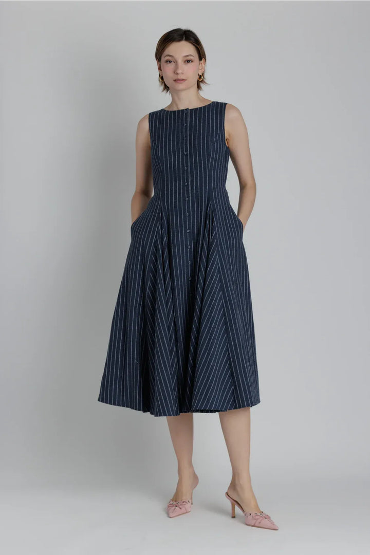Aureum Dress Navy / XS Quinn Striped Midi Dress