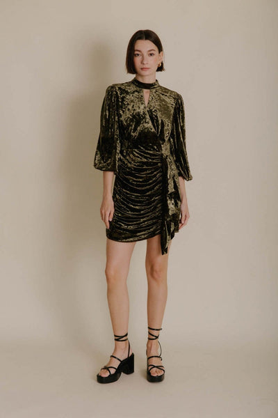 Aureum Dress Olive / XS Ronda Long Sleeve Ruched Sash Dress