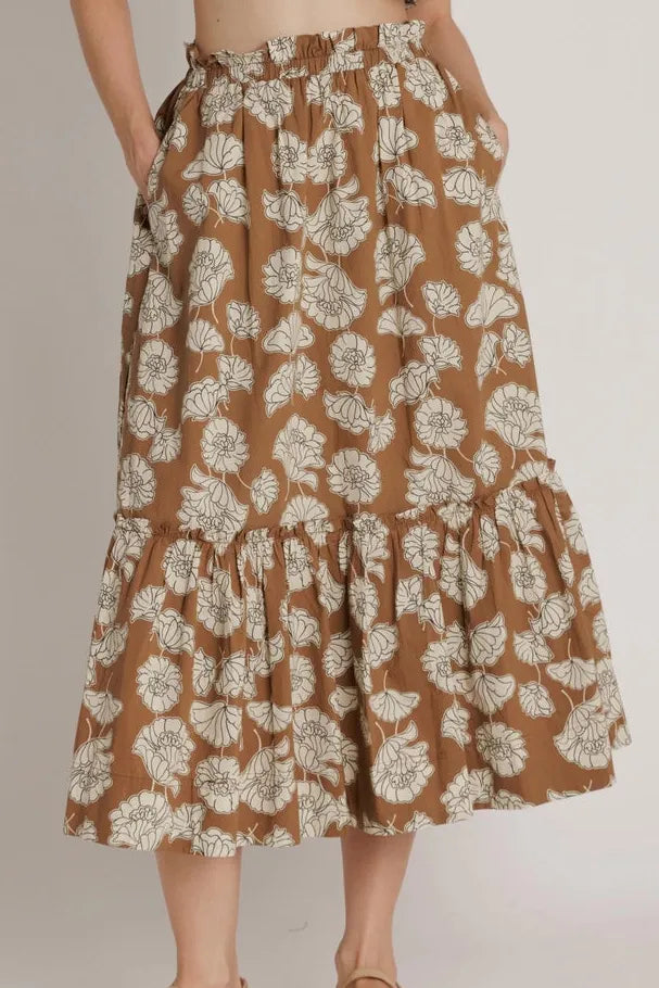 Aureum Midi Skirt Brown / XS Ellie Ruffle Midi Skirt