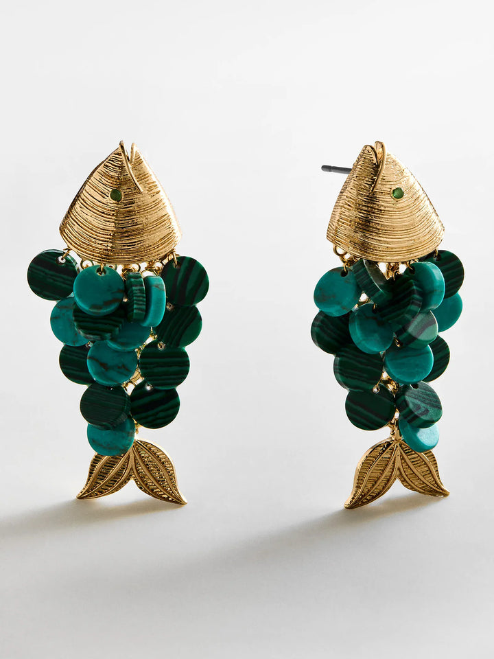 BaubleBar Earrings Turq / Malachite / Gold Ripple Effect Fish Earrings