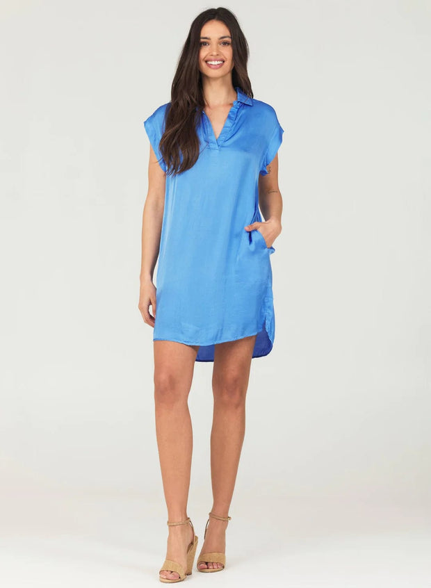 Bella Dahl Dress Bahama Blue / S Cap Sleeve V-Neck Dress